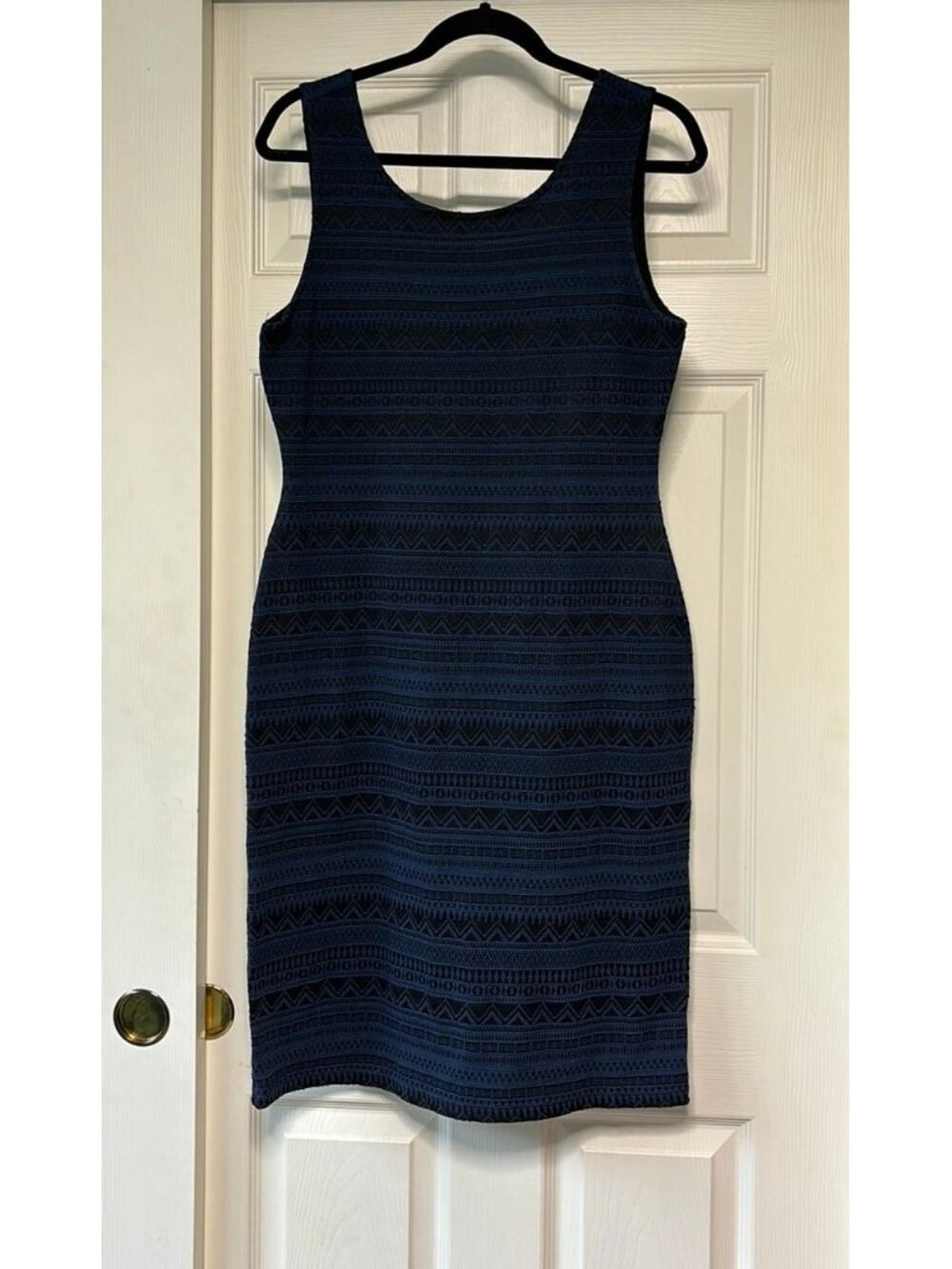 Blue and Black Midi Bodycon Dress, Size L